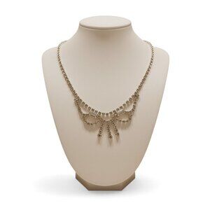 Vintage Rhinestone Necklace With Bow Design & Box Clasp 15"